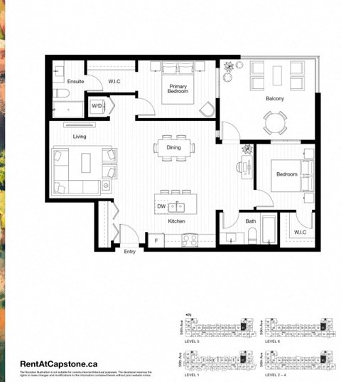 Floor plan for 2 beds, 2 baths, 1008 sqft